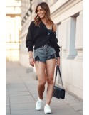 High-waisted denim shorts, black 38120 - Online store - Boutique